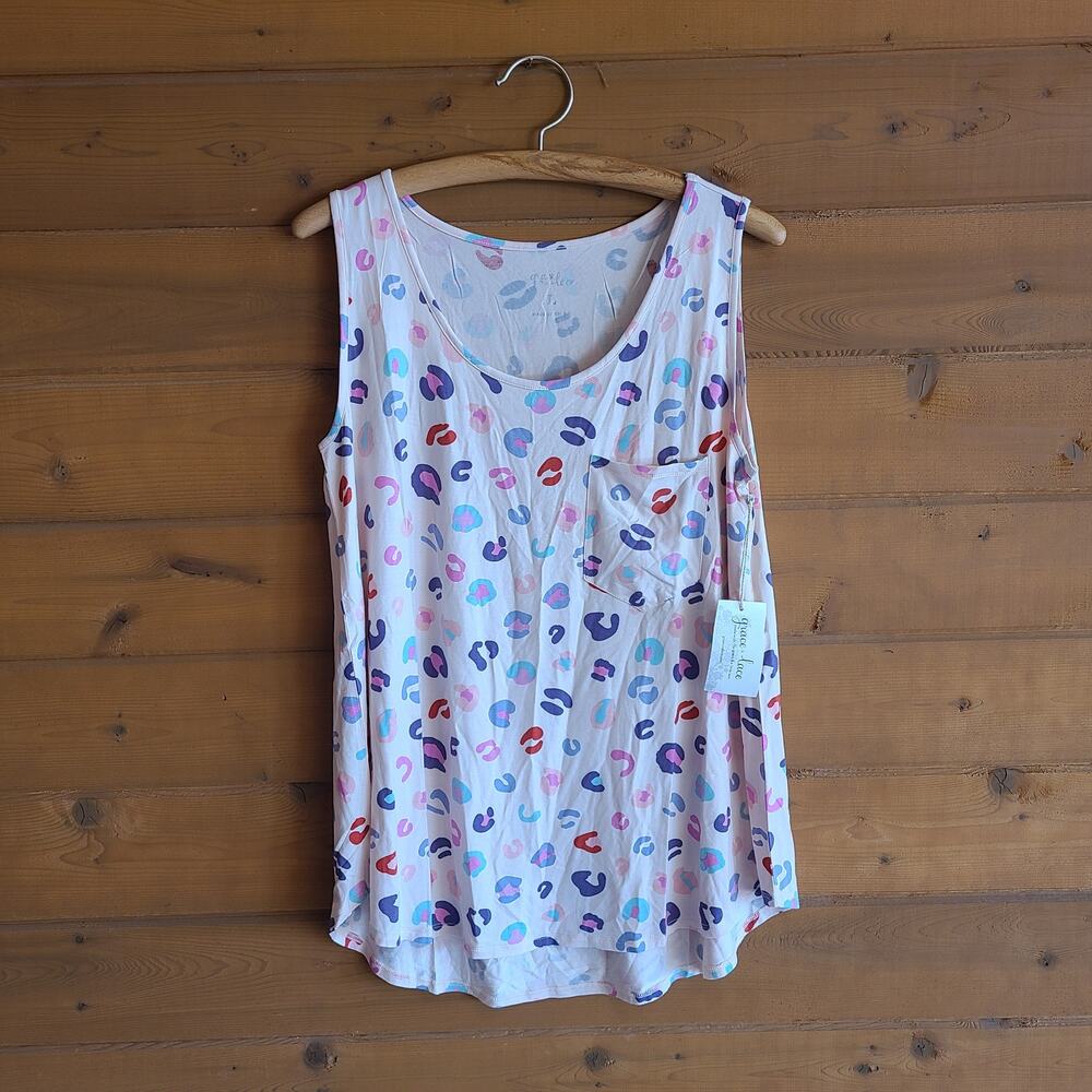 Grace & Lace Tank Top Leopard Pocket Tee Soft NWT Large Rainbow Shirt Summer - Picture 2 of 5